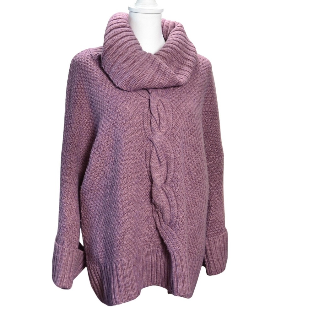 Talbots Purple Cable Knit Cowl Neck Wool Alpaca Blend Sweater XL women's cozy